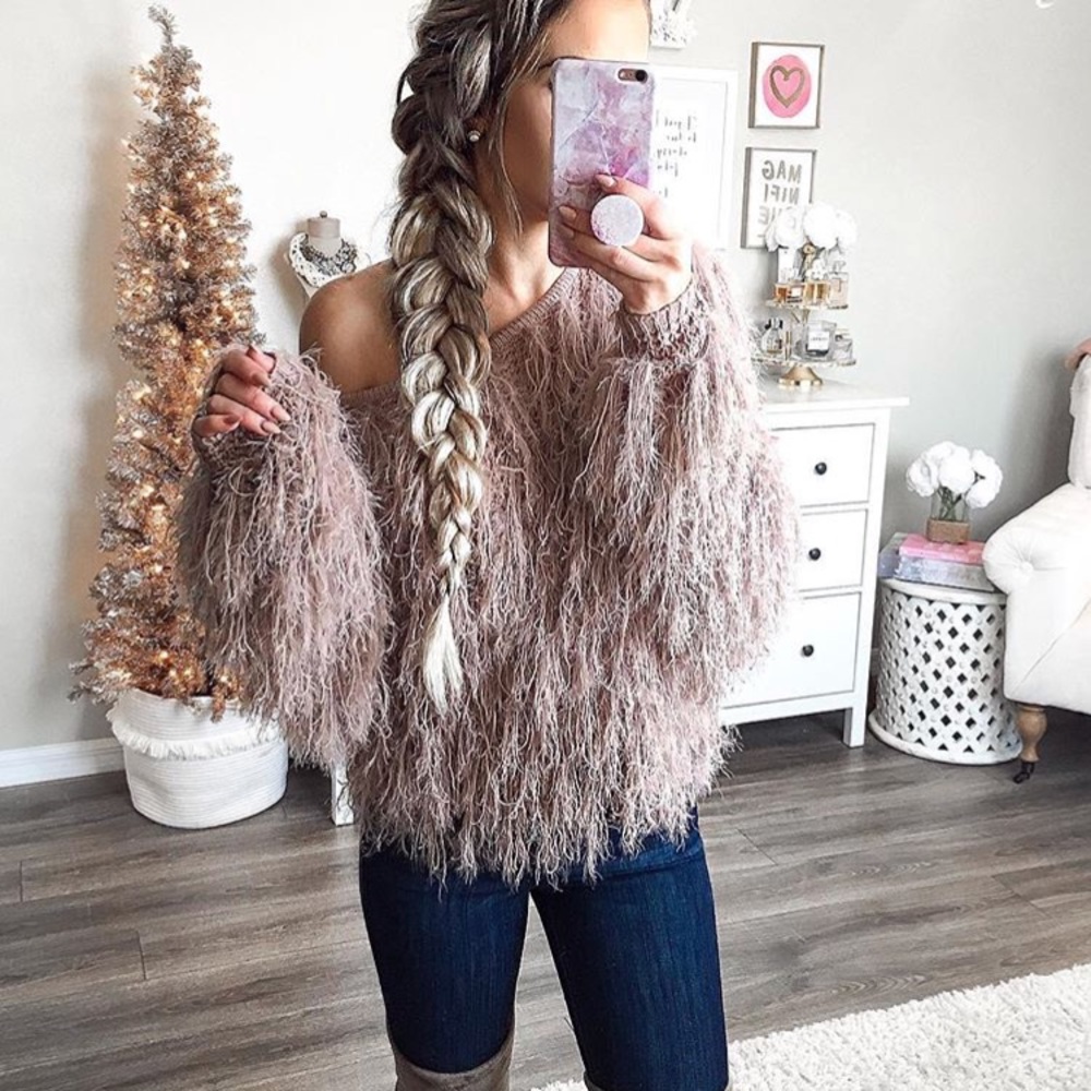 Furry/ Shaggy off the Shoulder Sweater